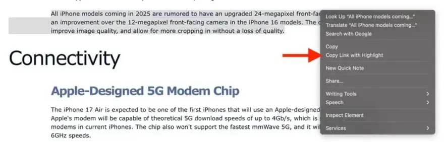 Cách gửi link web đúng đoạn bạn cần trên iPhone