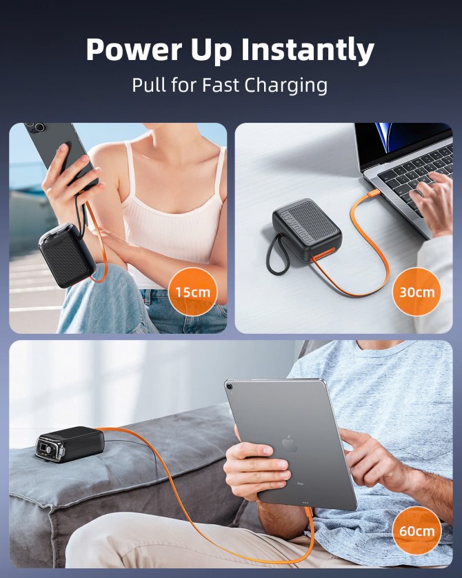 Pin sạc dự phòng Innostyle 10.000 mAh 30W TransiMini FlexCharge Retractable