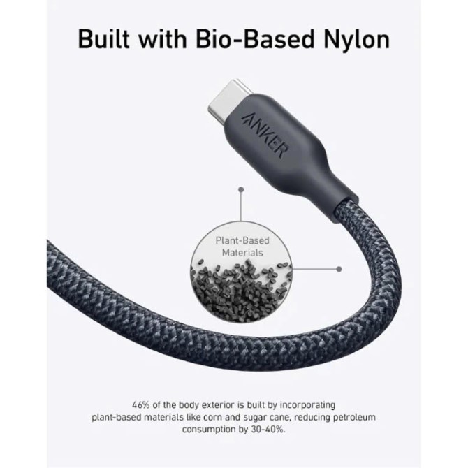 Cáp Type-C to Type-C Anker 543 240W 0.9m Bọc Dù Bio-Braided Fast Charge