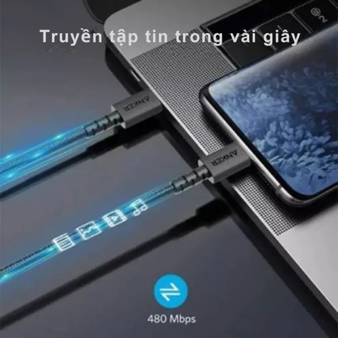 Cáp Type-C to Lightning Anker 322 bọc dù MFi 0.9m