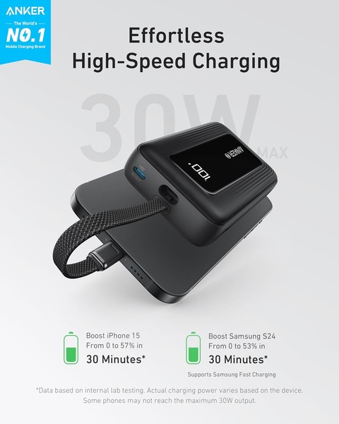 Pin sạc dự phòng Anker Zolo 10.000 mAh 30W tích hợp cáp sạc