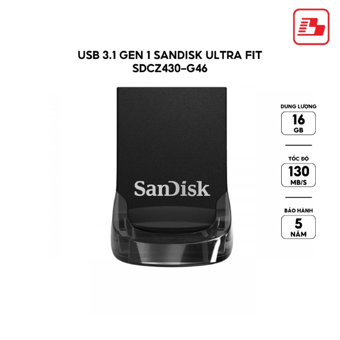 USB 3.1 Gen 1 Sandisk Ultra Fit SDCZ430 16GB 130MB/s (SDCZ430-016G-G46)