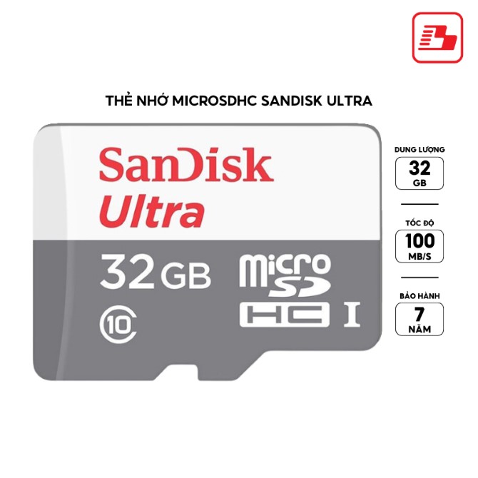 Thẻ nhớ MicroSDHC Sandisk Ultra 32GB Class 10 100MB/s (SDSQUNR-032G-GN3MN)