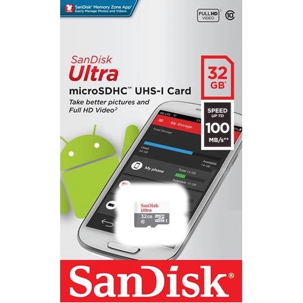 Thẻ nhớ MicroSDHC Sandisk Ultra 32GB Class 10 100MB/s (SDSQUNR-032G-GN3MN)