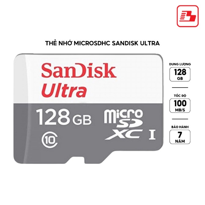 Thẻ nhớ MicroSDXC Sandisk Ultra 128GB Class 10 100MB/s (SDSQUNR-128G-GN3MN)
