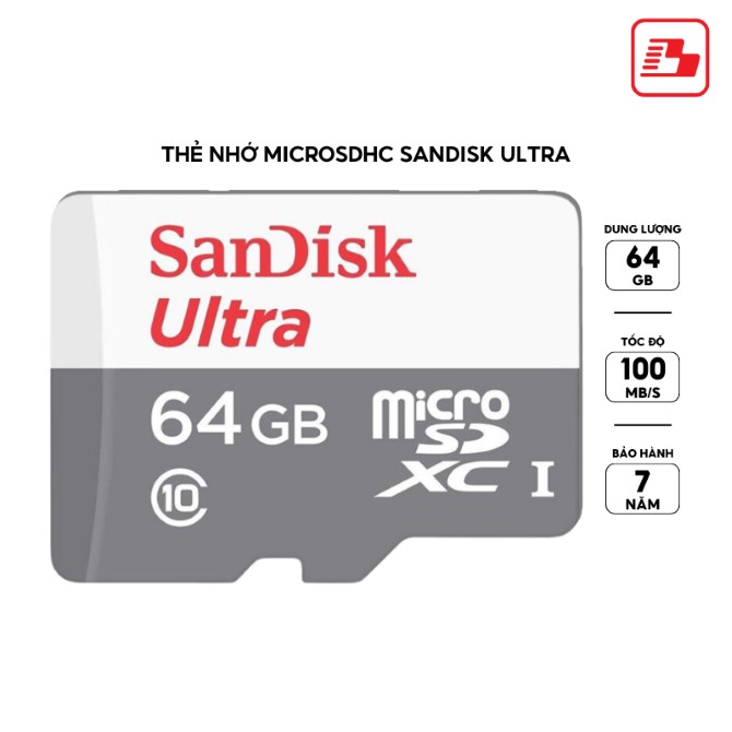 Thẻ nhớ MicroSDXC Sandisk Ultra 64GB Class 10 100MB/s (SDSQUNR-064G-GN3MN)