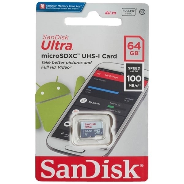 Thẻ nhớ MicroSDXC Sandisk Ultra 64GB Class 10 100MB/s (SDSQUNR-064G-GN3MN)