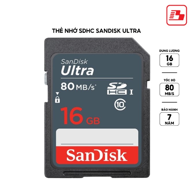 Thẻ nhớ SDHC Sandisk Ultra 16GB Class 10 80MB/s (SDSDUNS-016G-GN3IN)