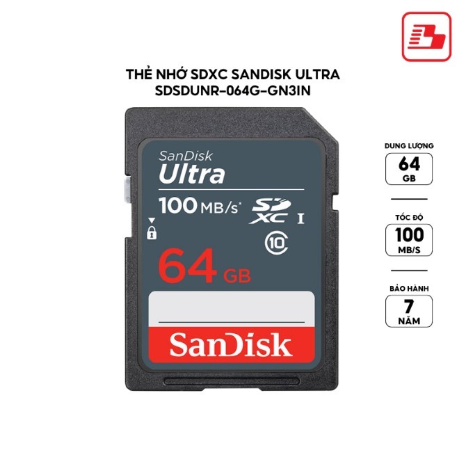 Thẻ nhớ SDHC Sandisk Ultra 64GB Class 10 100MB/s (SDSDUNR-064G-GN3IN)