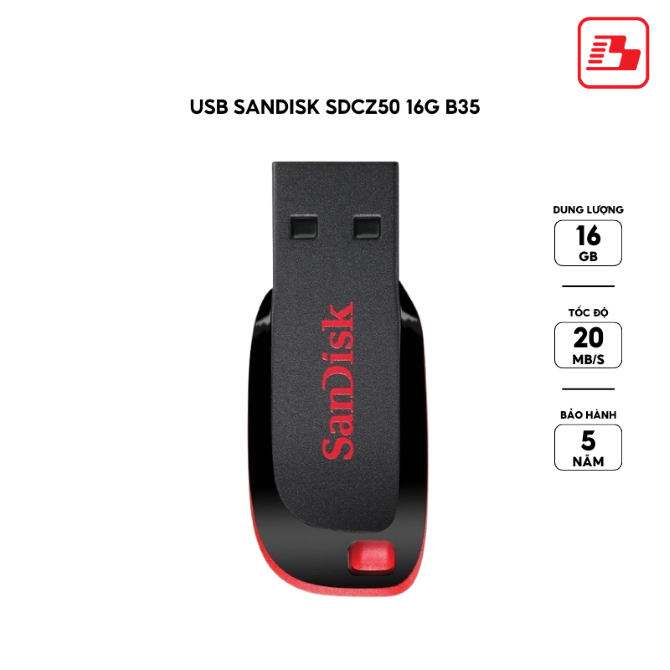 USB 2.0 SanDisk Cruzer Blade SDCZ50 16GB 20MB/s (SDCZ50-016G-B35)
