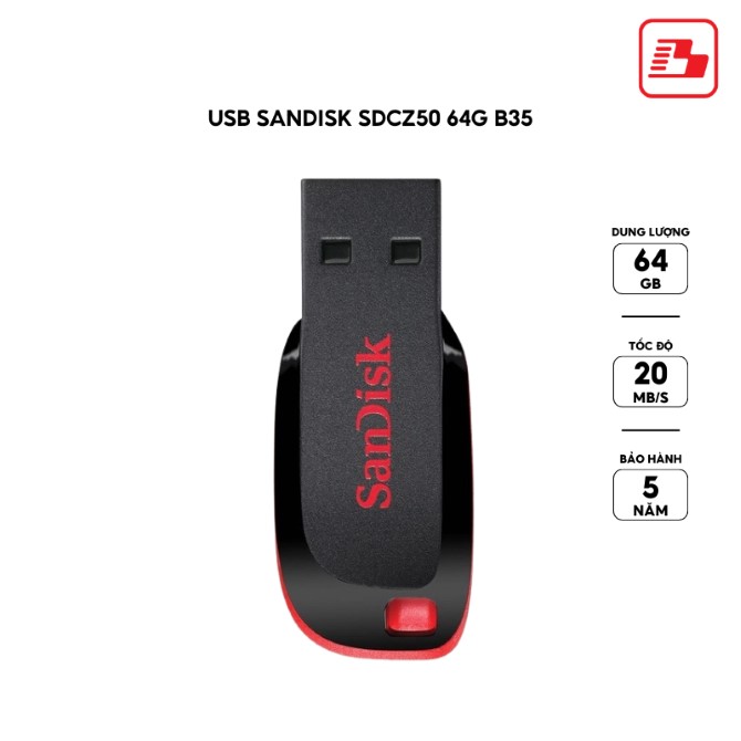 USB 2.0 SanDisk Cruzer Blade SDCZ50 64GB 20MB/s (SDCZ50-064G-B35)