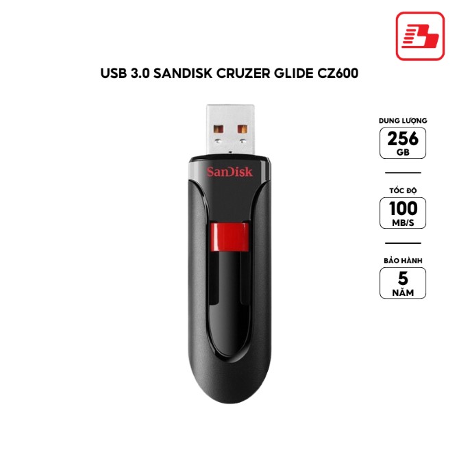 USB 3.0 SanDisk Cruzer Glide CZ600 256GB 100MB/s (SDCZ600-256G-G35)