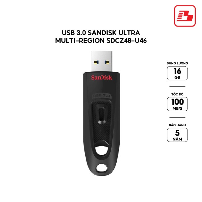 USB 3.0 SanDisk Ultra Multi-Region SDCZ48 16GB 100MB/s (SDCZ48-016G-U46)