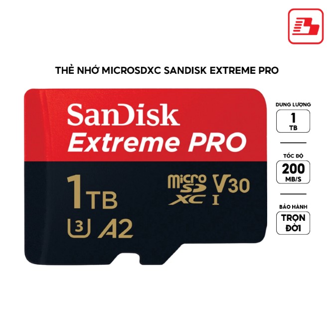 Thẻ nhớ MicroSDXC Sandisk Extreme Pro 1TB V30 U3 UHS-I 200MB/s (SDSQXCD-1T00-GN6MA)