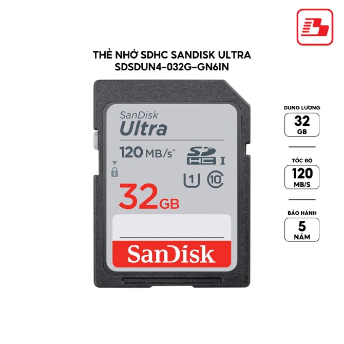 Thẻ nhớ SDHC Sandisk Ultra 32GB UHS-I 120MB/s (SDSDUN4-032G-GN6IN)