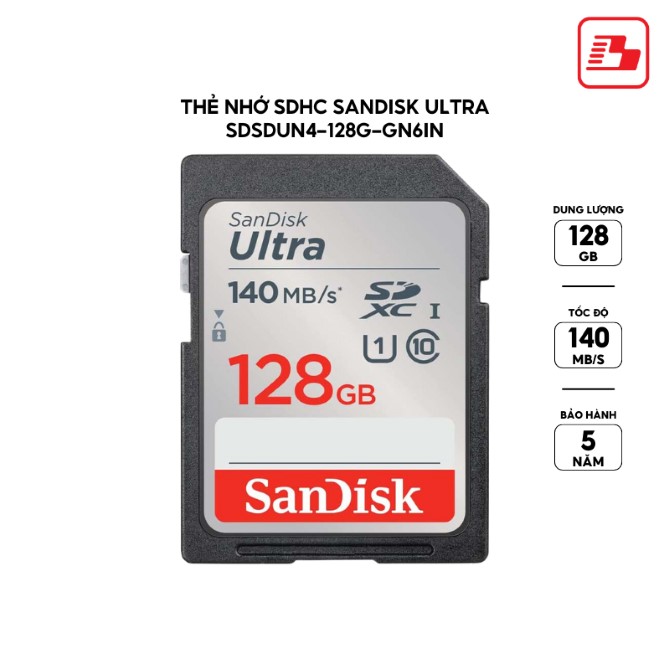Thẻ nhớ SDXC Sandisk Ultra 128GB UHS-I 140MB/s (SDSDUNB-128G-GN6IN)