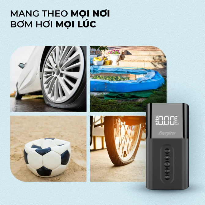 Bơm hơi di động cầm tay kiêm pin sạc dự phòng Energizer - PAC6003