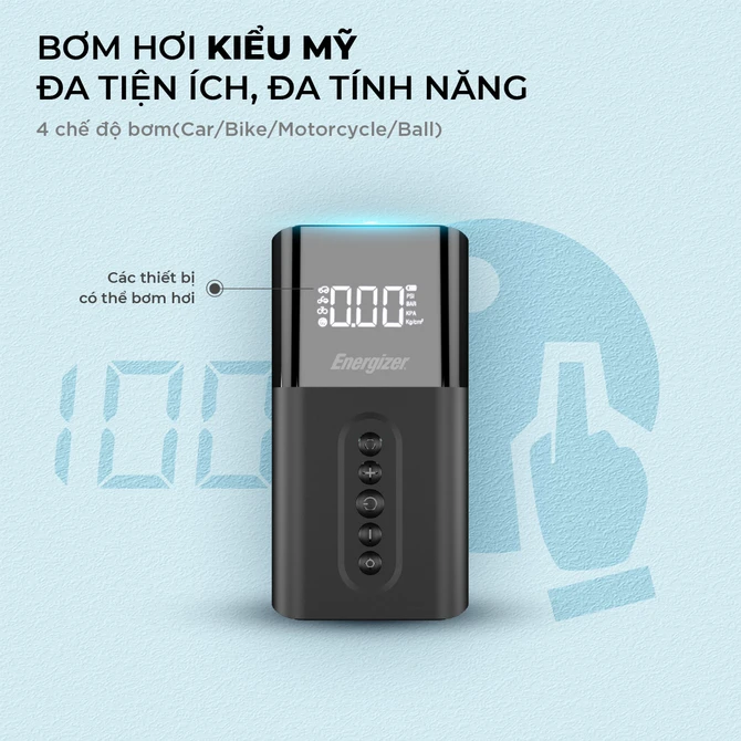 Bơm hơi di động cầm tay kiêm pin sạc dự phòng Energizer - PAC6003