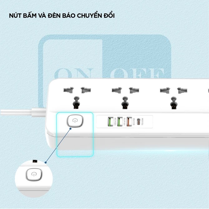 Ổ điện đa năng Energizer 5AC kèm 3 x USB-A và 1 x Type-C sạc nhanh PD (Max 20W) - EPB2501EU