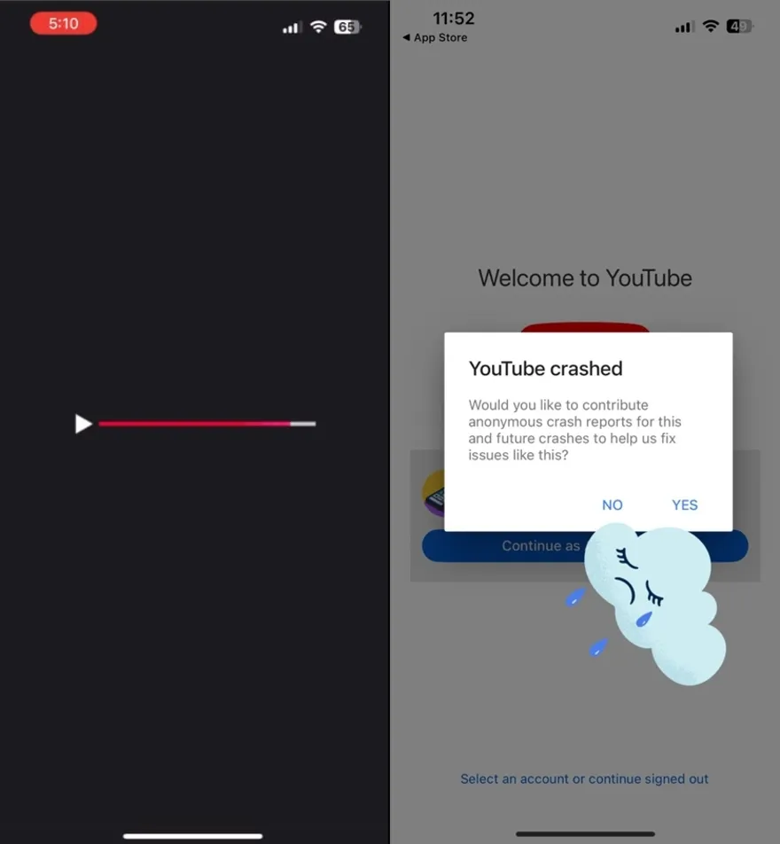 YouTube sập trên iOS 18.5, xử lý ra sao?