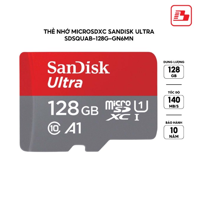 Thẻ nhớ MicroS DXC SanDisk Ultra 128GB A1 C10 U1 UHS-I 140MBs (SDSQUAB-128G-GN6MN)