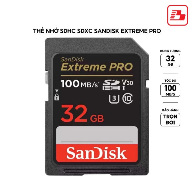 Thẻ nhớ SDHC Sandisk Extreme Pro 32GB V30 U3 C10 UHS-I 100MBs (SDSDXXO-032G-GN4IN)