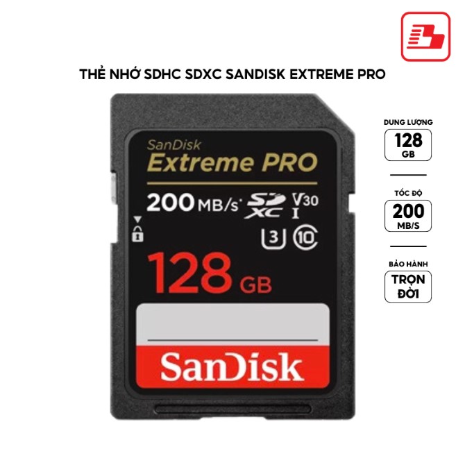 Thẻ nhớ SDXC Sandisk Extreme Pro 128GB V30 U3 C10 UHS-I 200MBs (SDSDXXD-128G-GN4IN)