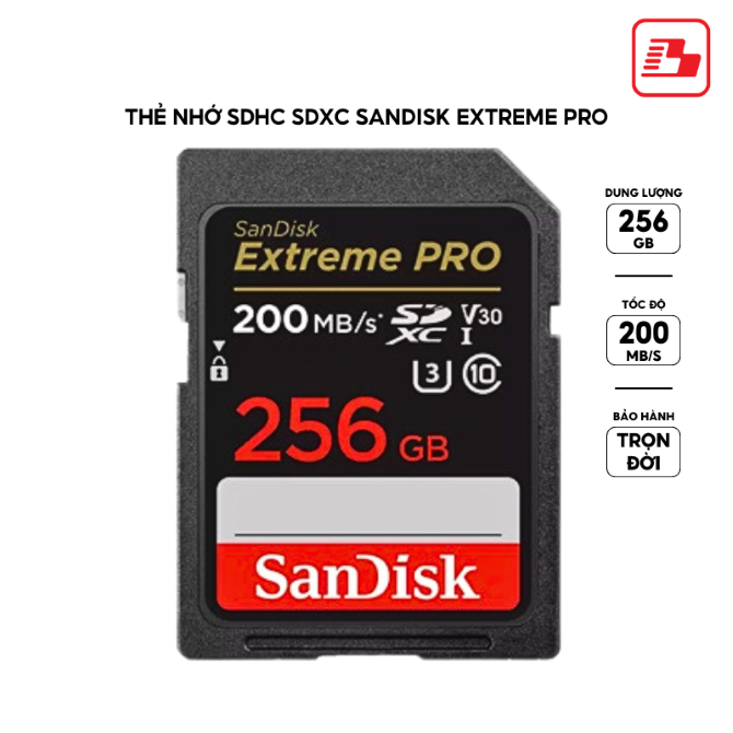 Thẻ nhớ SDXC Sandisk Extreme Pro 256GB V30 U3 C10 UHS-I 200MBs (SDSDXXD-256G-GN4IN)
