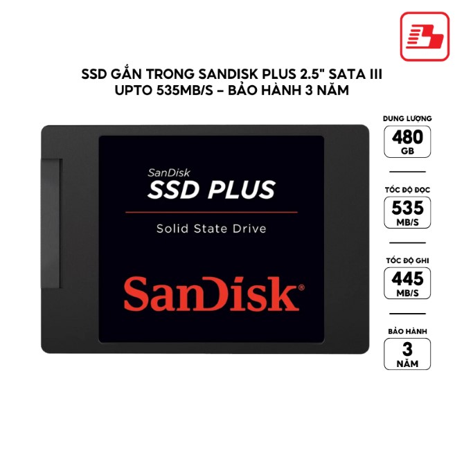 SSD gắn trong SanDisk Plus 480GB 2.5 inch SATA III upto 535MB/s (SDSSDA-480G-G26)