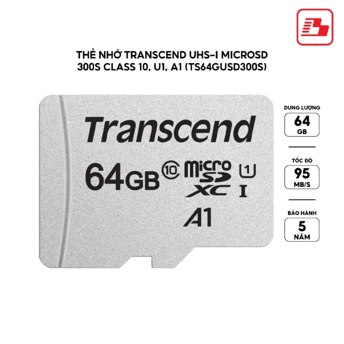 Thẻ nhớ MicroSD Transcend SDXC10 64GB (TS64GUSD300S)