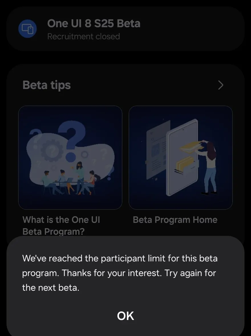 Vì sao không thể đăng ký chương trình dùng thử One UI 8 Beta?