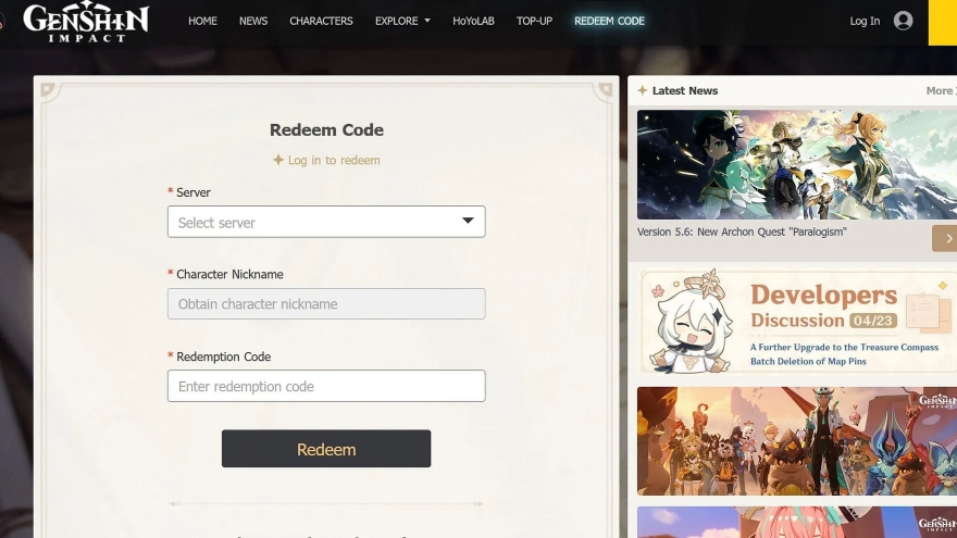 code Livestream Genshin Impact 5.8
