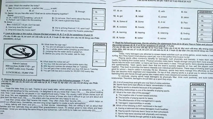 Đáp án môn Anh văn thi lớp 10 TP.HCM năm 2025