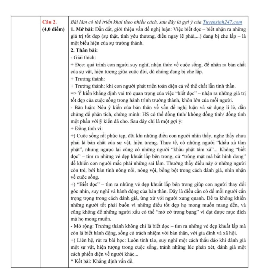Đáp án môn Ngữ văn thi lớp 10 TP.HCM năm 2025