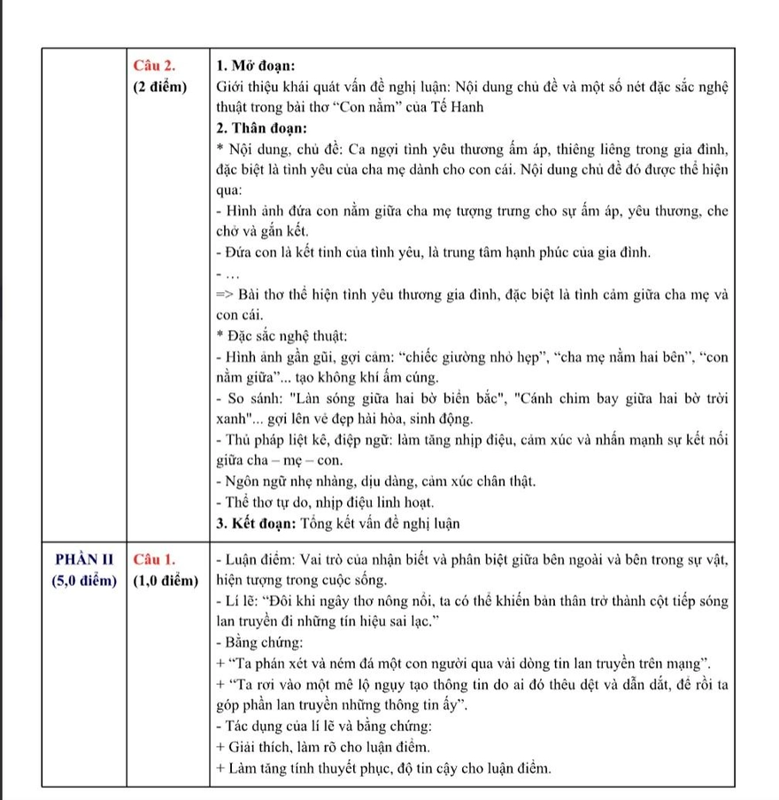 Đáp án môn Ngữ văn thi lớp 10 TP.HCM năm 2025