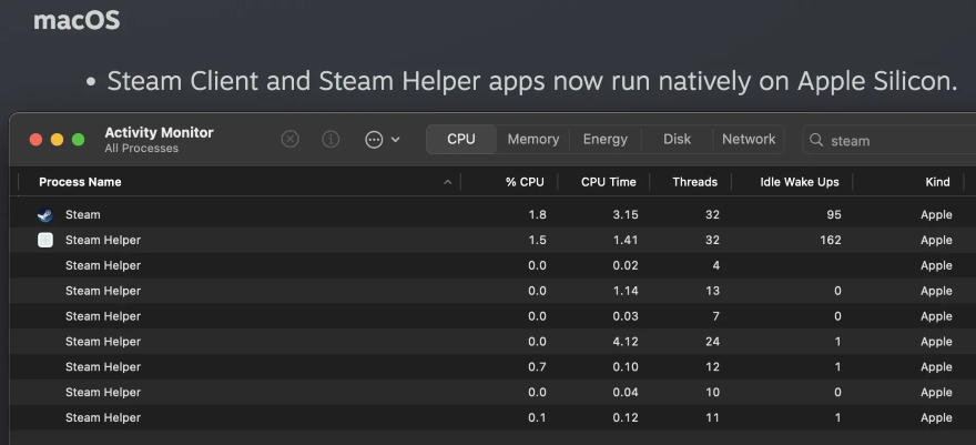 Steam tối ưu cho chip Apple Silicon