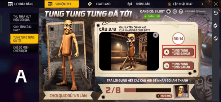 Đáp án sự kiện Tung Tung Tung Sahur của Free Fire