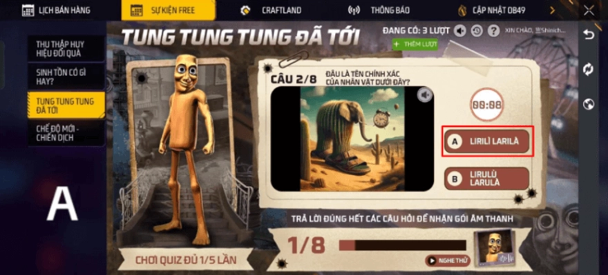 Đáp án sự kiện Tung Tung Tung Sahur của Free Fire