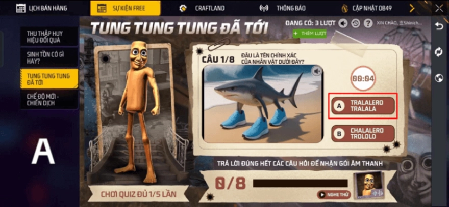 Đáp án sự kiện Tung Tung Tung Sahur của Free Fire