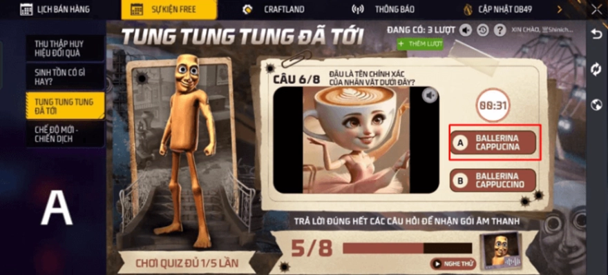 Đáp án sự kiện Tung Tung Tung Sahur của Free Fire