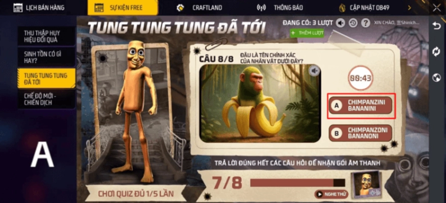 Đáp án sự kiện Tung Tung Tung Sahur của Free Fire