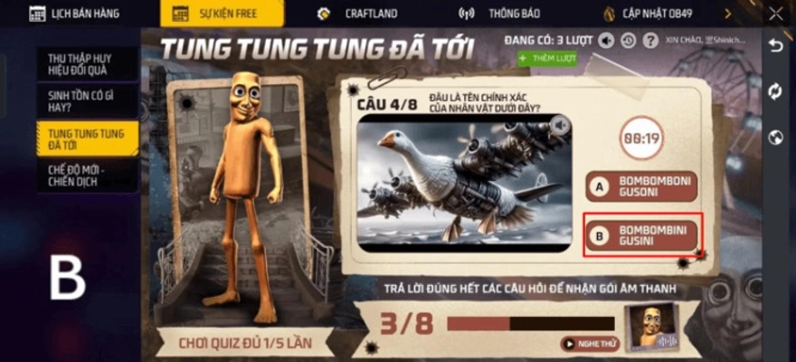 Đáp án sự kiện Tung Tung Tung Sahur của Free Fire