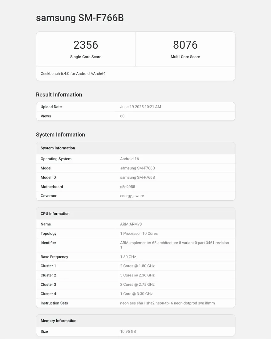 Galaxy Z Flip7 lộ điểm hiệu năng: Không có sức cạnh tranh