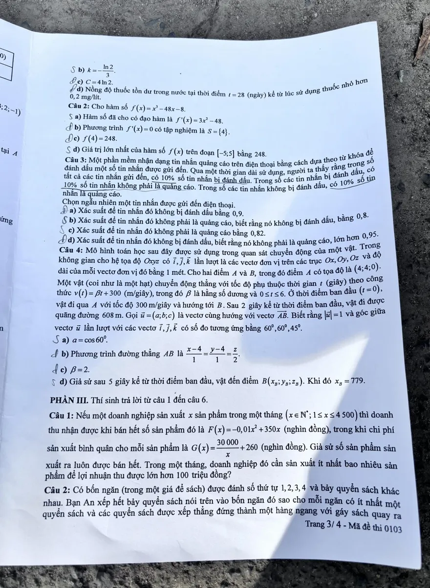 Đáp án đề thi môn Toán THPT Quốc Gia 2025 