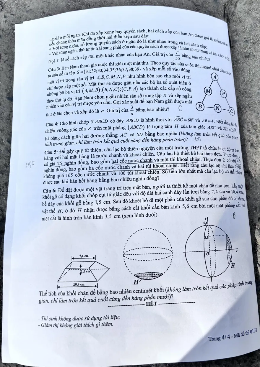 Đáp án đề thi môn Toán THPT Quốc Gia 2025 