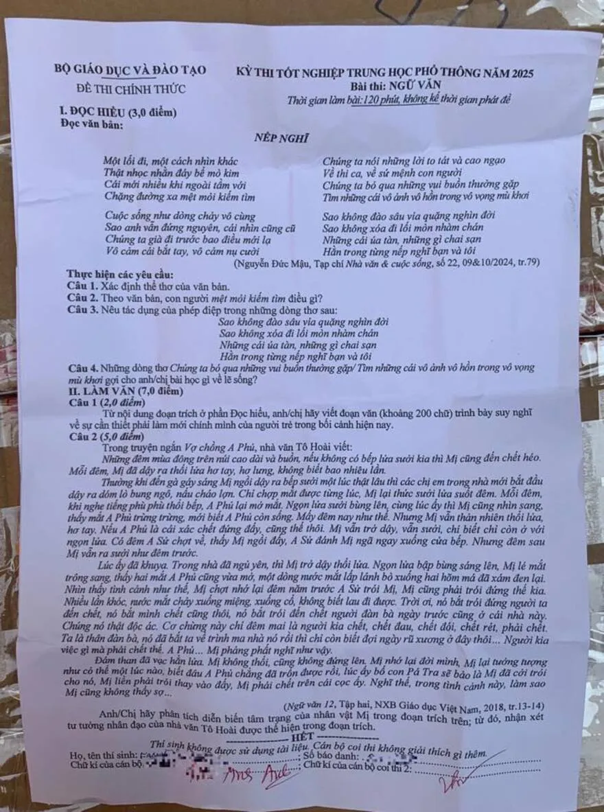 Đáp án môn Ngữ văn thi tốt nghiệp THPT 2025
