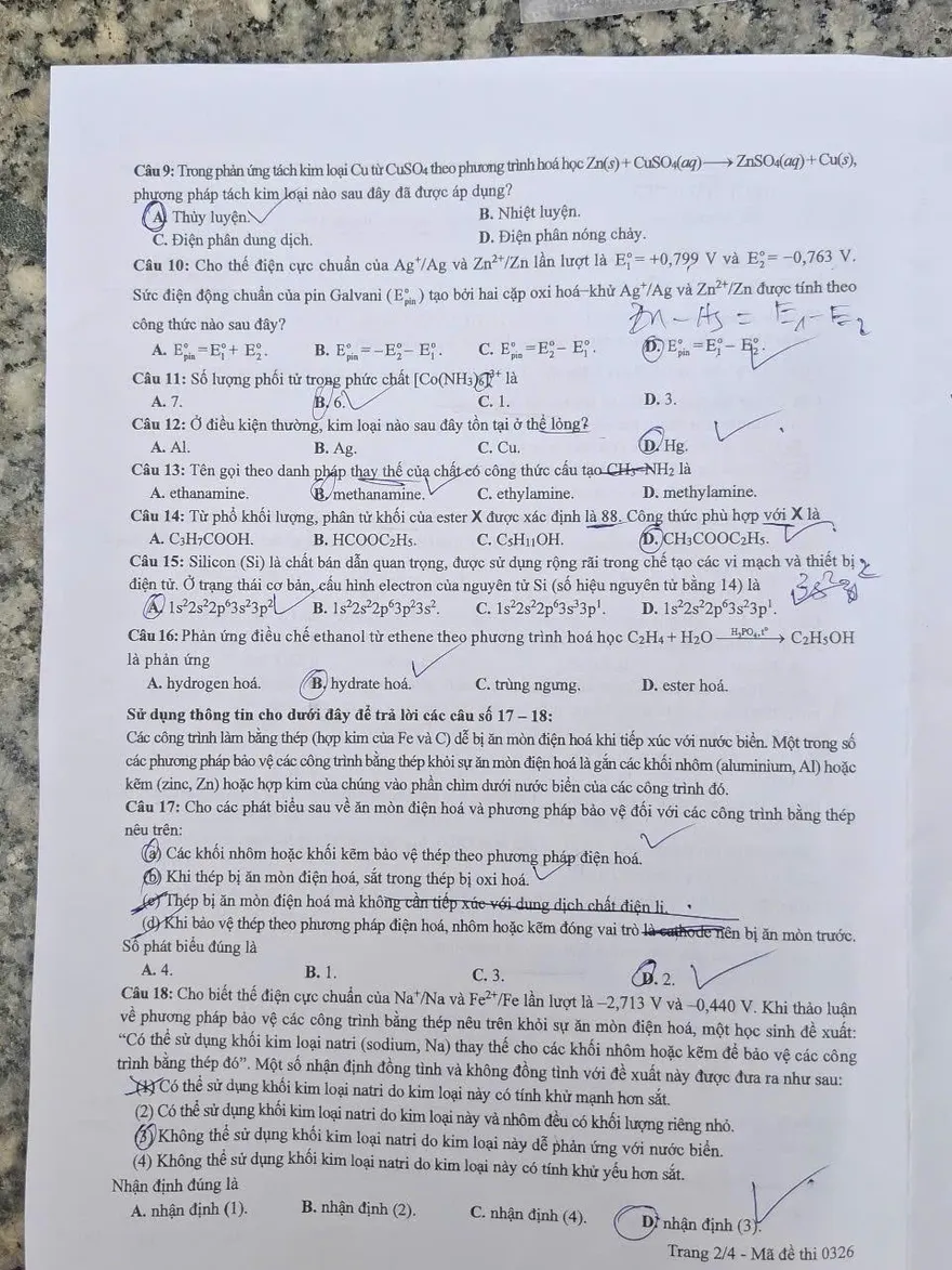 Đáp án đề thi THPT Quốc gia 2025 môn Hóa học