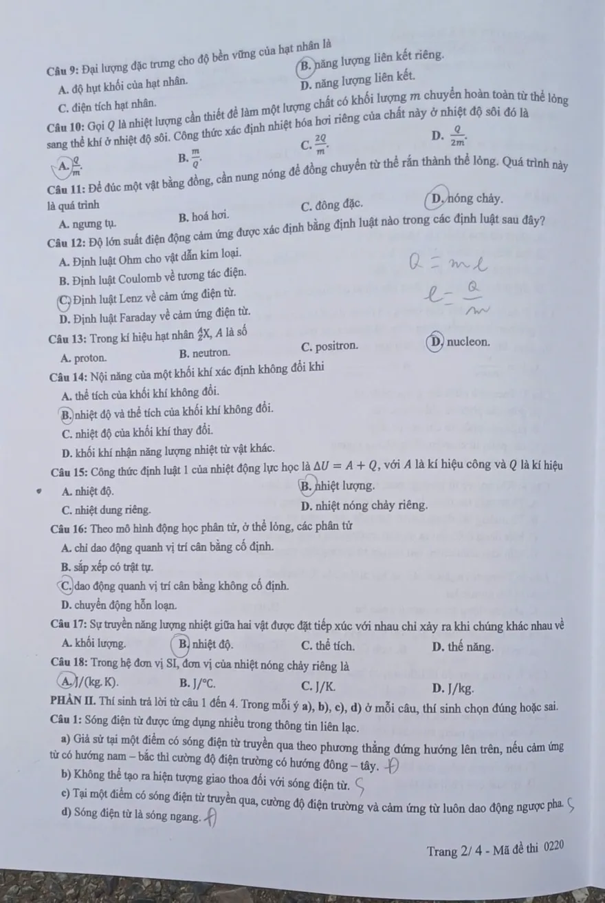 Đáp án đề thi THPT Quốc gia 2025 môn Vật Lý