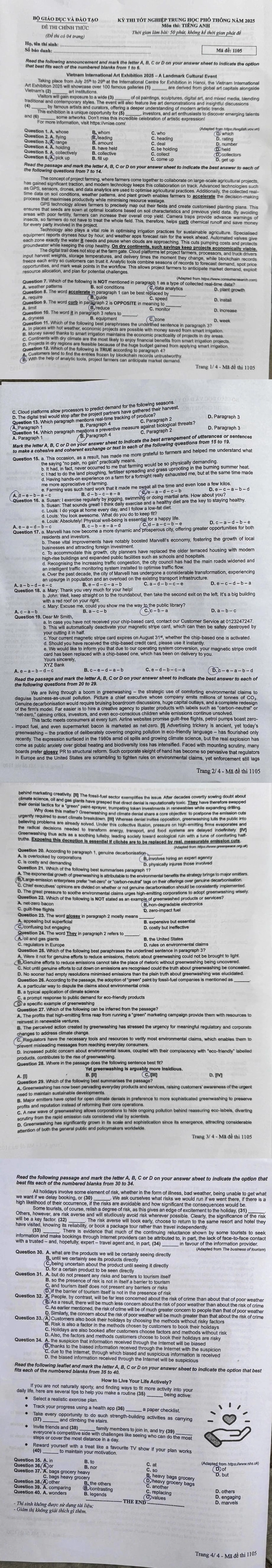Đáp án môn tiếng Anh thi THPT quốc gia 2025