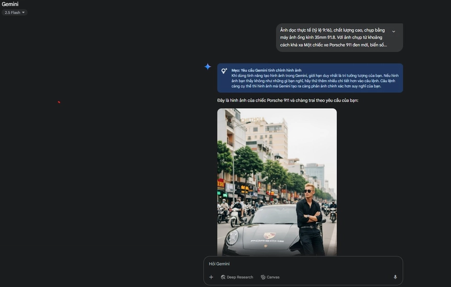 Cách tạo ảnh tạo dáng trước siêu xe bằng Gemini